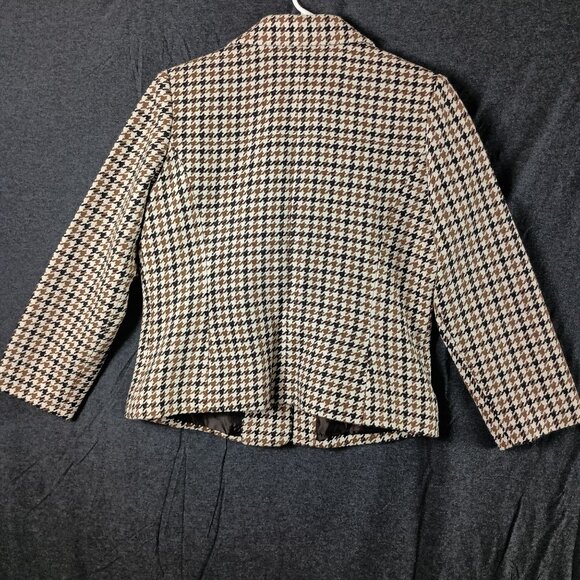 Mossimo Houndstooth Blazer Jacket Womens L Brown Classic Preppy Academia Lined - Picture 3 of 8